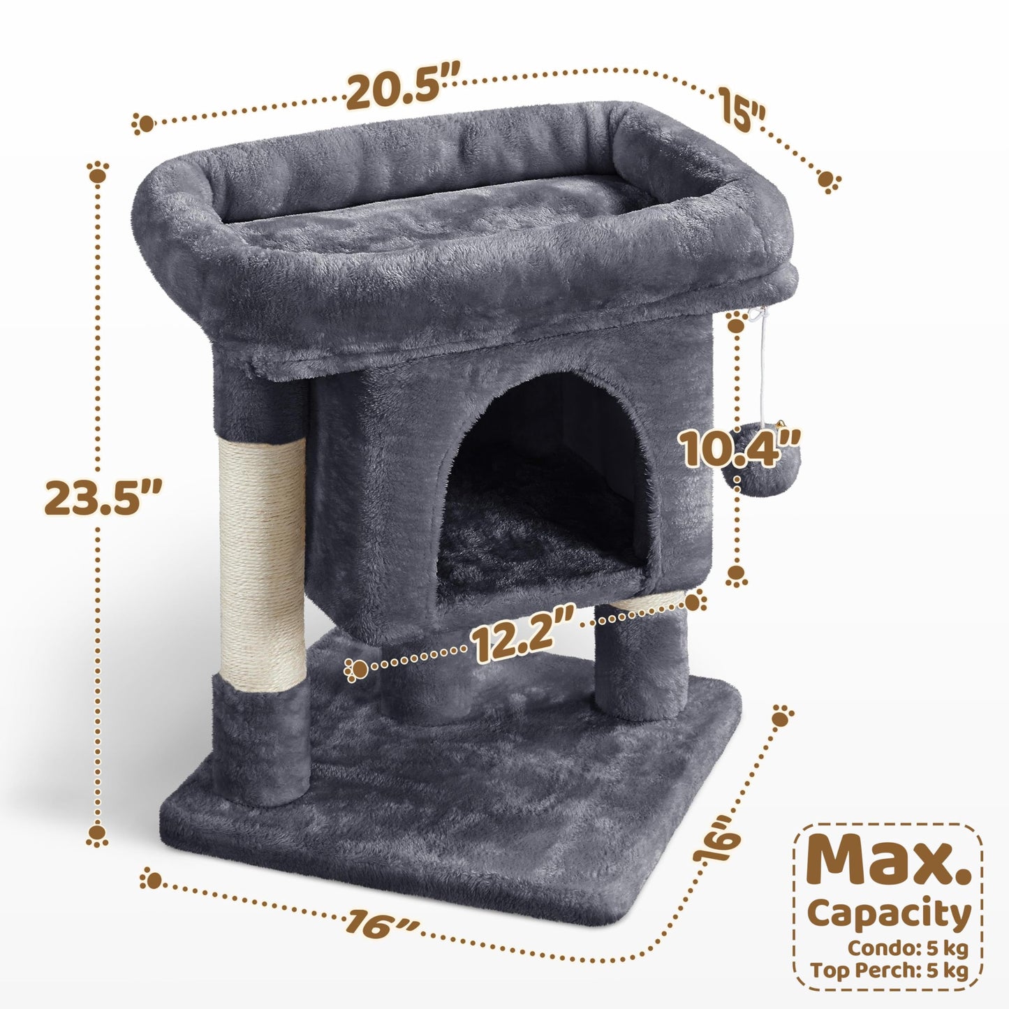 Yaheetech 23.5in Cat Tree Tower, Cat Condo with Sisal-Covered Scratching Posts, Cat House Activity Center Furniture for Kittens, Cats and Pets - Dark Gray