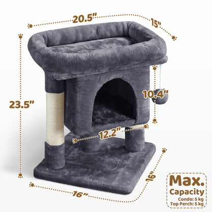 Yaheetech 23.5in Cat Tree Tower, Cat Condo with Sisal-Covered Scratching Posts, Cat House Activity Center Furniture for Kittens, Cats and Pets - Dark Gray