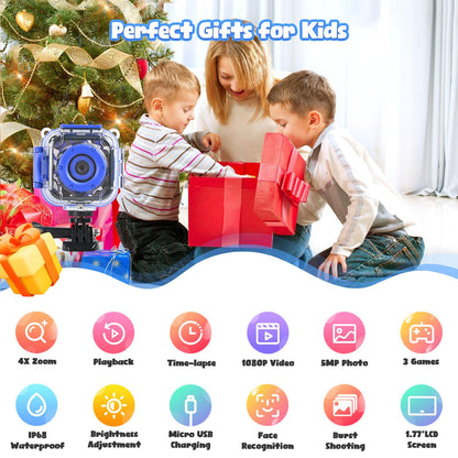PROGRACE Kids Waterproof Camera for Boy Toys - Gifts for Boy Waterproof Digital Camera Underwater Video Camera for Kids Age 3-14 Year Old Birthday Presents with 32GB Card