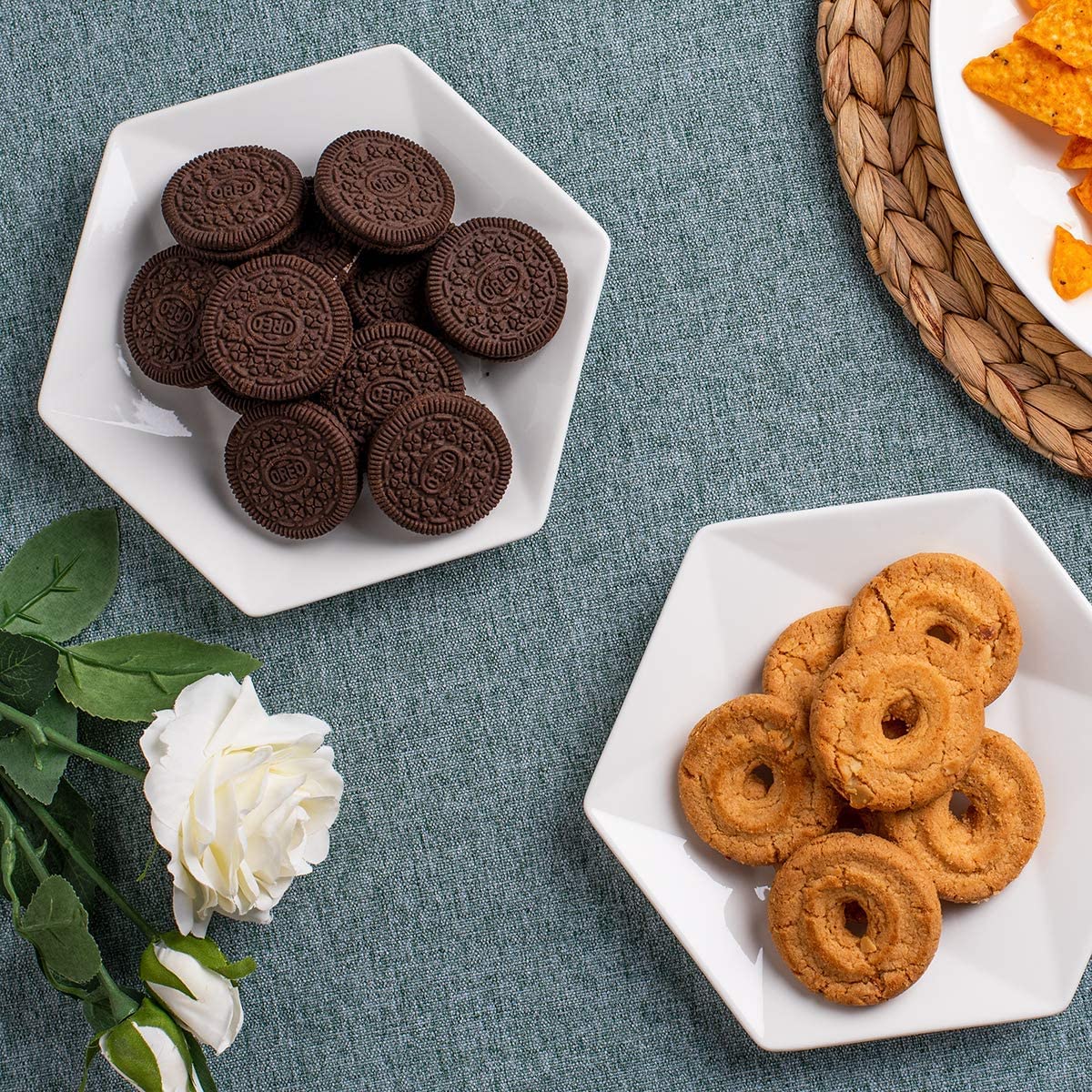 DELLING Appetizer Plates, White Ceramic Dessert Plates, Salad Plates Set, 7 inch Small Plates Set for Dessert, Snacks, Pasta, Side Dishes, Serving Plates Set of 6, Dishwasher Microwave Oven Safe