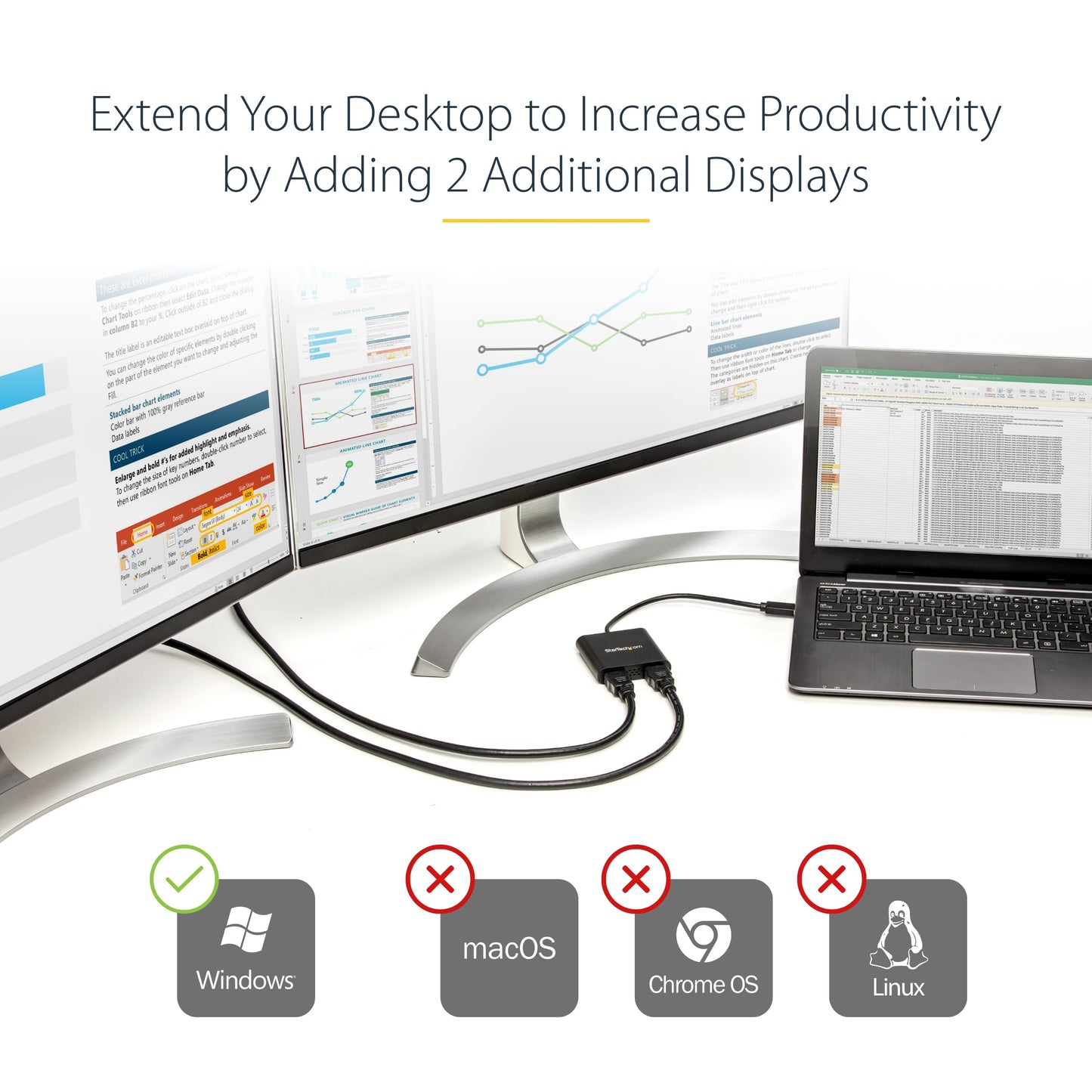 StarTech.com USB 3.0 to Dual HDMI Adapter, USB to 2x HDMI Monitor Converter for Windows, TAA (no support for macOS/ChromeOS/Linux)