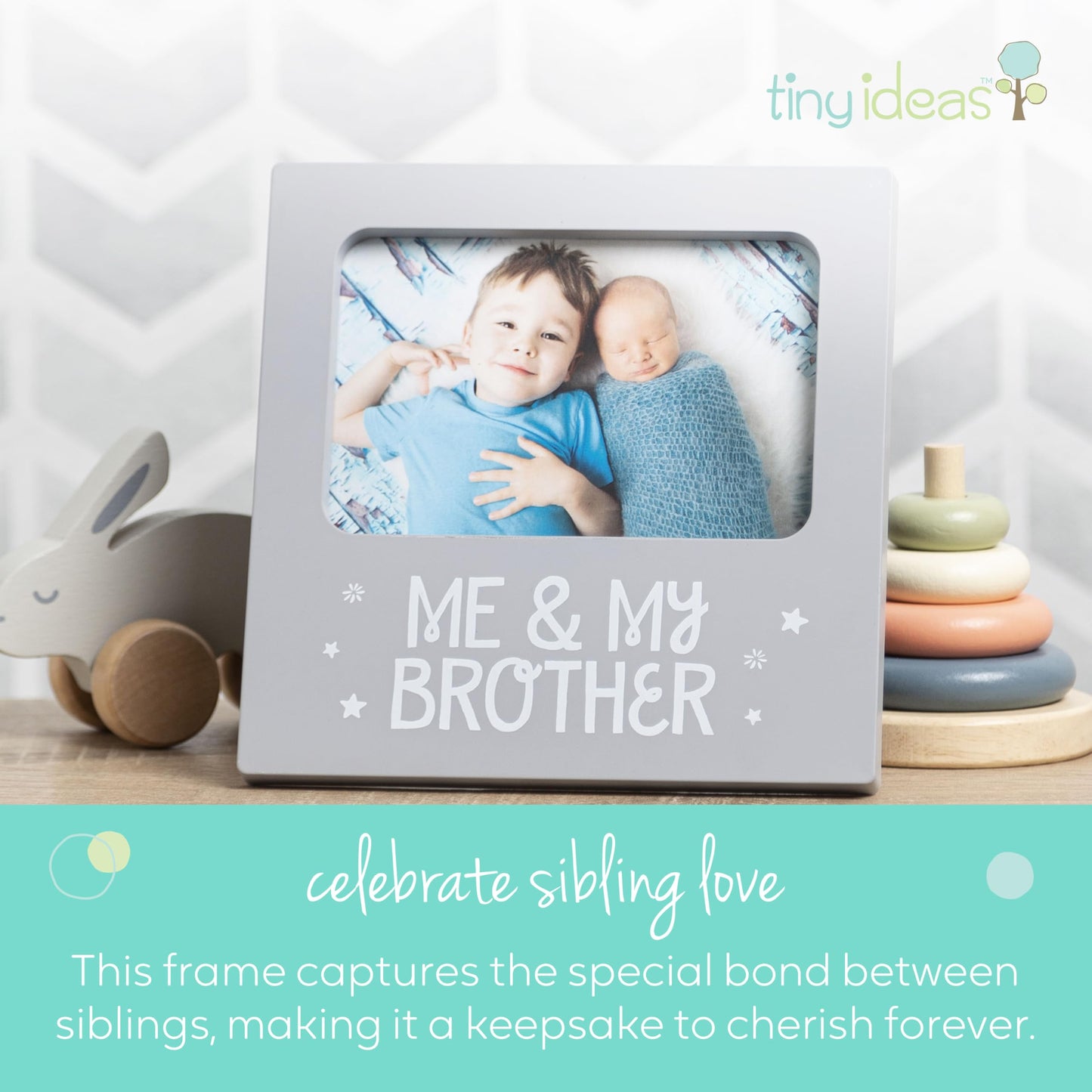 Tiny Ideas Me and My Brother Picture Frame, Christmas Photo Picture Frame, Sibling Keepsake, Ideal Big Brother Gift, Shower Gift and Gender Neutral Nursery Decor, Gray