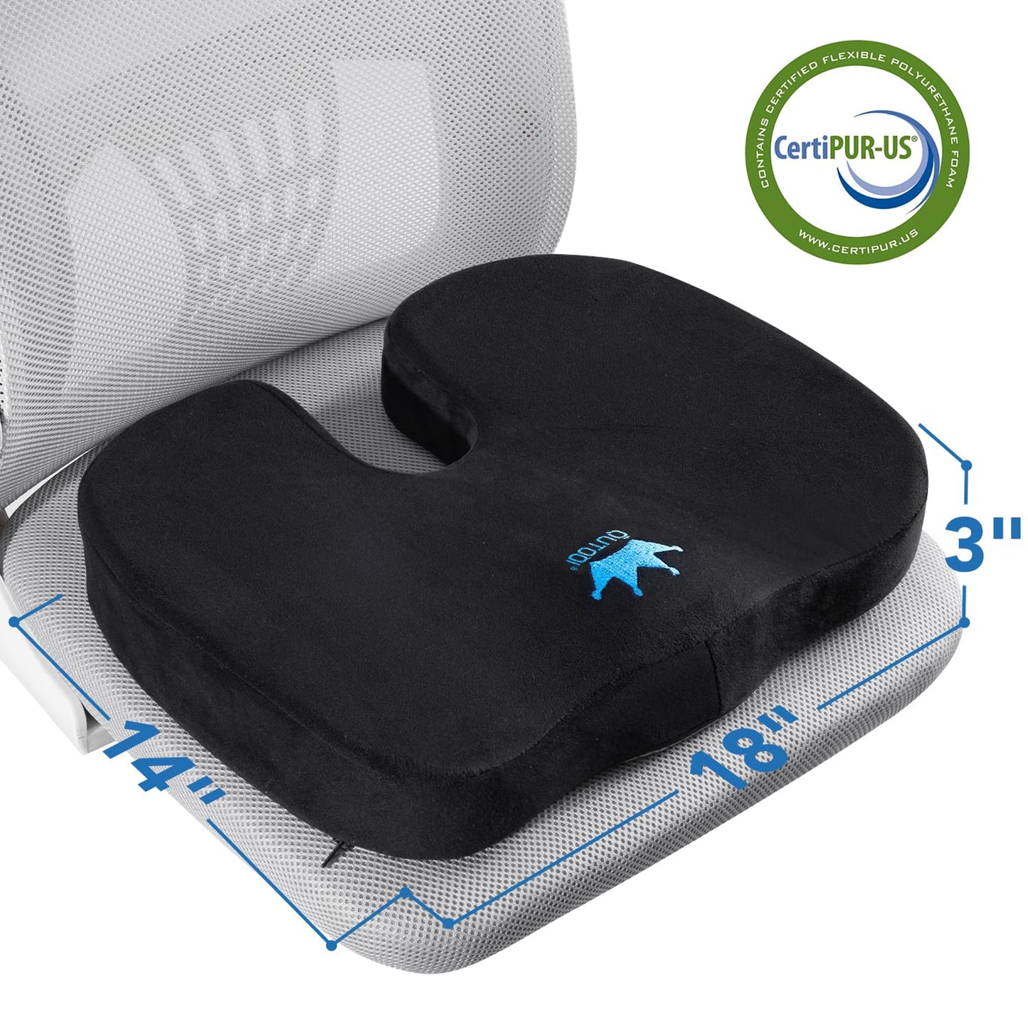 Seat Cushion for Office Chair & Car - Memory Foam Coccyx Support Pillow with Non-Slip Cover, Sciatica & Lower Back Pain Relief,Ergonomic Seat Pad for Long Drives (Medium Firm-Black)