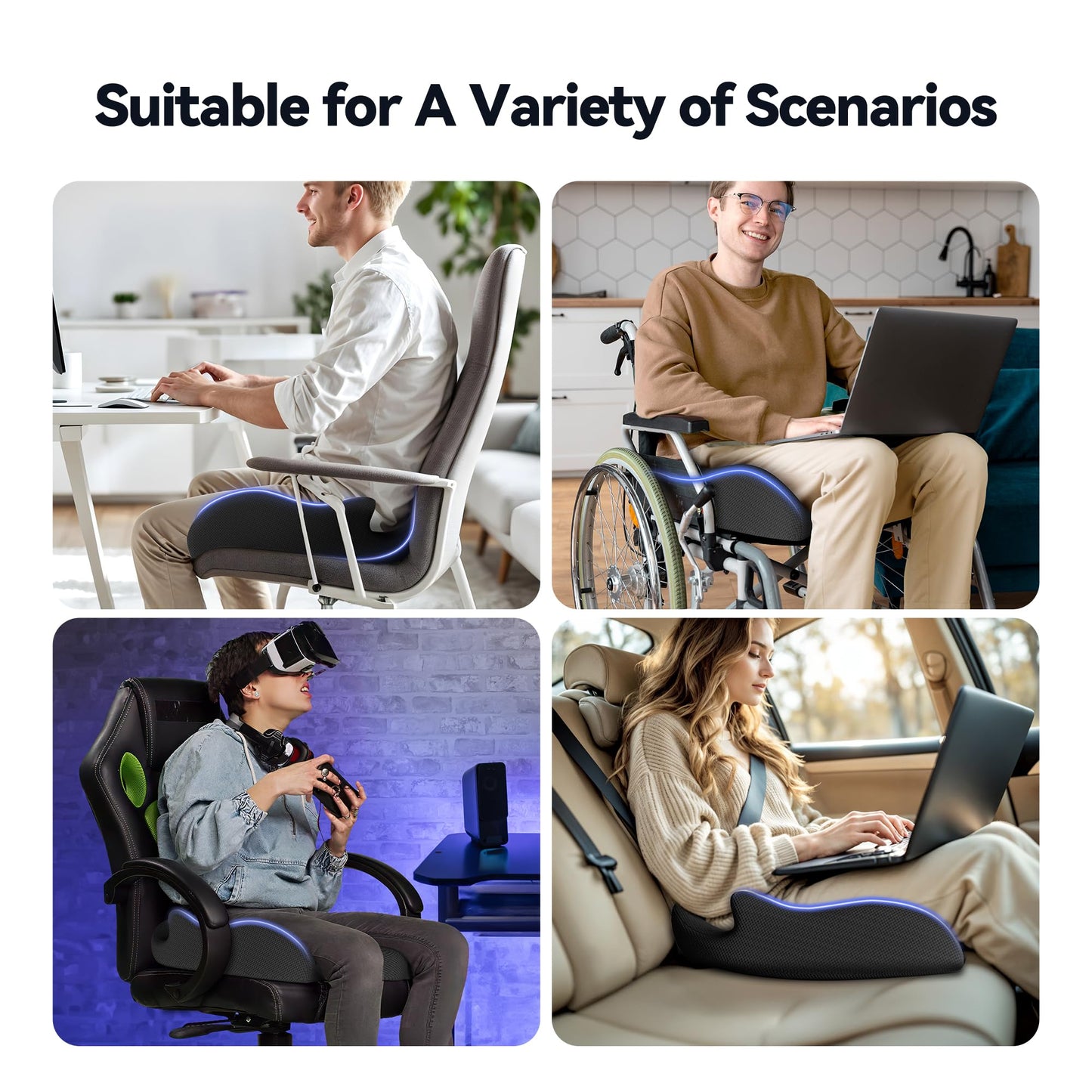 VOXON Seat Cushion, X Large Car Seat Cushion, Memory Foam Cushions for Office Chair, Chair Cushions for Tailbone Pain Relief & Pressure Relief Sciatica for Long Sitting