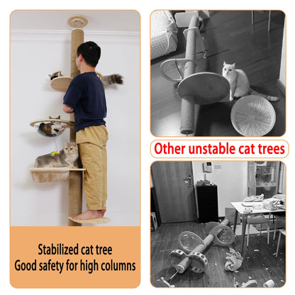 Floor to Ceiling Cat Tree Height (50-120 in) Adjustable Cat Tower 5 Tier Hemp Scratching Post High Cat Tree Sturdy Activity Tree Indoor Outdoor Cat Scratching Post Activity Center