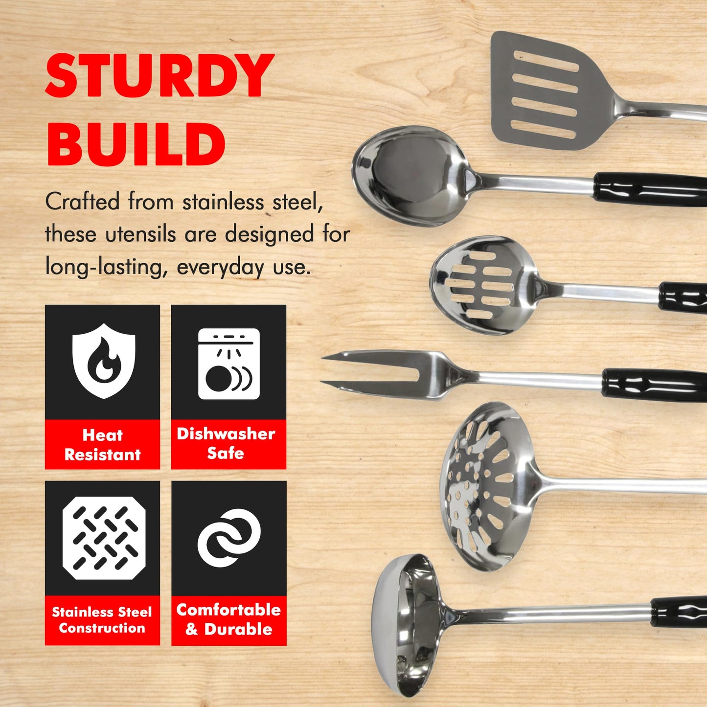 Chef Craft Heavy Duty Kitchen Tool and Utensil Set, 6 Piece, Stainless Steel