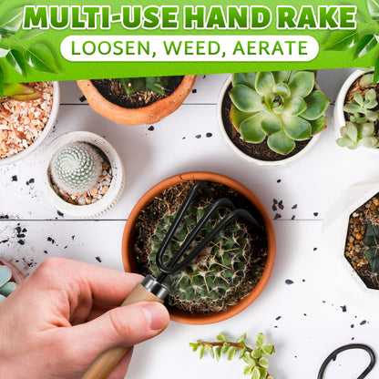 3 Pcs Small Garden Tools for Gardening – Planting Tools Set with Small Garden Shovel Hand, Ergonomic Hand Rake, Rustproof & Solid Wood Handle – Shovels for Digging & Indoor Plant Care