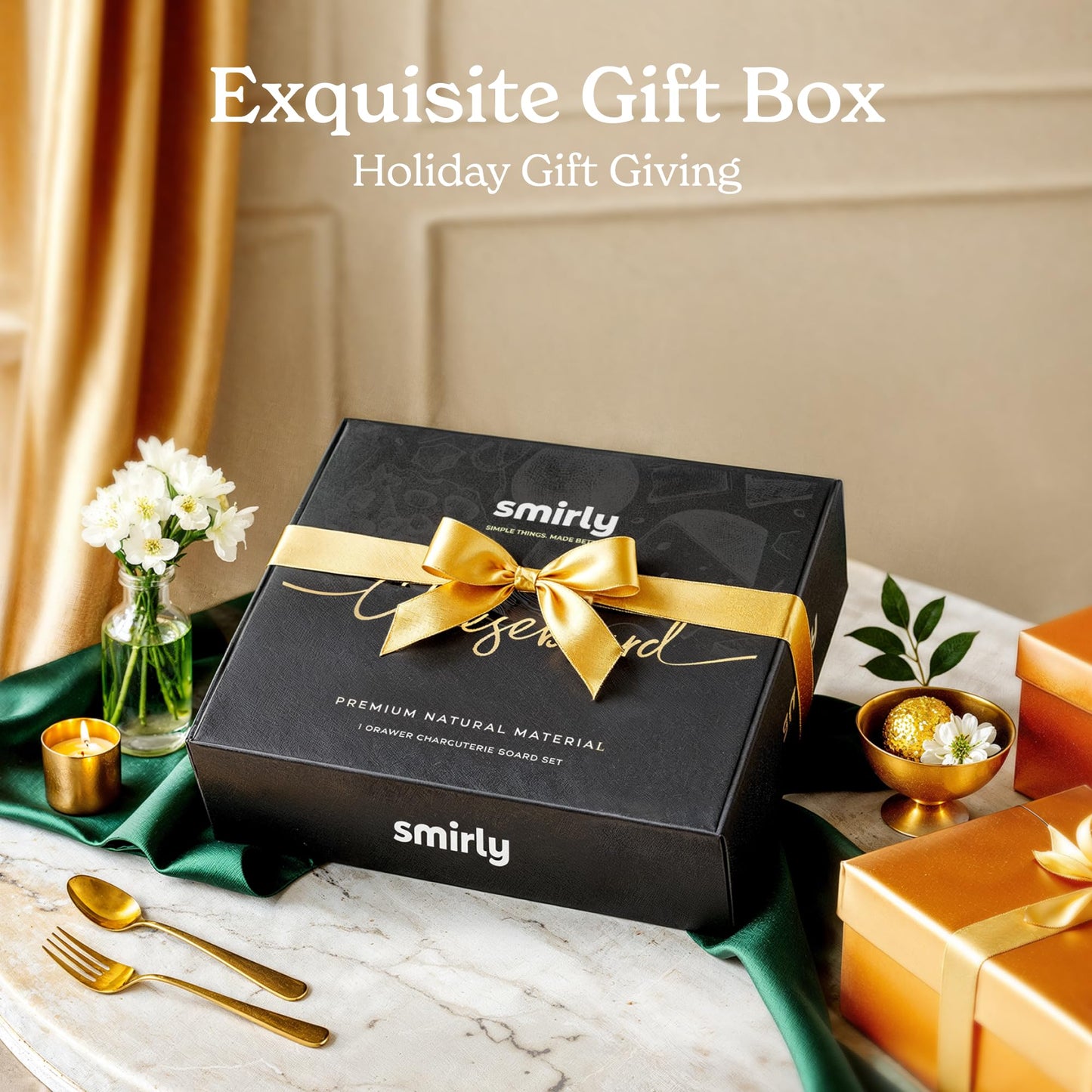 SMIRLY Charcuterie Boards Set - Large Bamboo Cheese Board set - House Warming Gifts New Home, Wedding Gift for Couple, Bridal Shower Gift, Birthday Gifts for Women