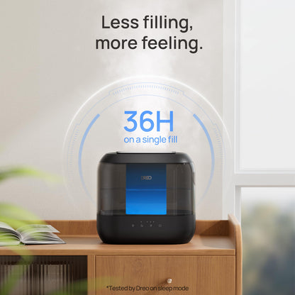 Dreo Top Fill 4L Humidifiers for Bedroom, 36H Runtime, 28 dB Quiet Cool Mist Supersized Air Humidifier for Large Room, Plants, Baby Nursery, Indoor, Night Light, Easy to Clean & Fill, Black
