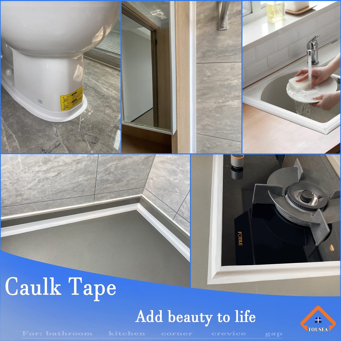 Caulk Tape Self Adhesive,Caulking Tape for Bathroom Sealant Strip Caulk Strip,Waterproof Caulking Sealing Tape for Bathroom,Toilet,Kitchen Countertop,Bathroom,Toilet