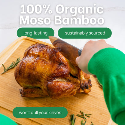 FSC® Certified Organic Extra Large Bamboo Cutting Board – 18 x 12.5 Inch – Reversible Wood Non Toxic Cutting Boards for Kitchen Prep, Meat, Charcuterie & Serving, Lifetime Replacments