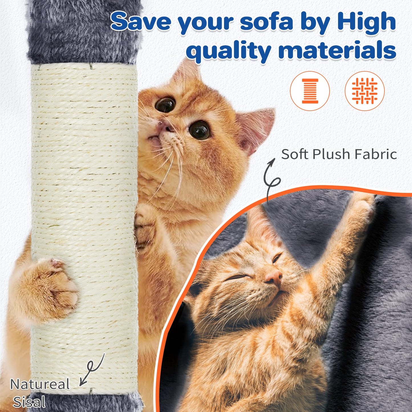 ABCPET Cat Tree Tower 63in Multi-Level Cat Tower for Indoor Cats with Sisal Scratching Posts, Condo, Hammock, Dangling Ball and Extended Platform for Cats to Play, Dark Grey