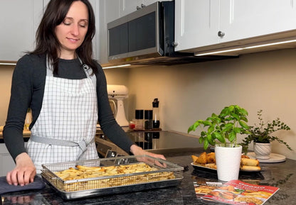 Air Fryer Basket for Oven with 50 Recipes, Extra Large 2 Piece Nonstick Crisper Tray & Basket, Stainless Steel Air Fryer Accessories for Crispy Foods Healthy Cooking, Dishwasher Safe, 16.5” x 12.5”