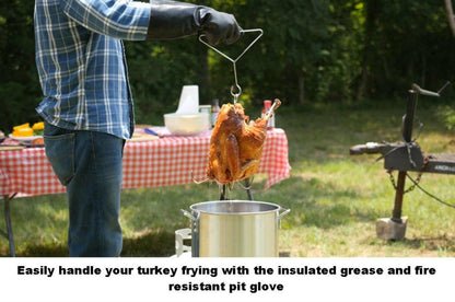 Artisan Griller BBQ, Smoker & Oven glove- Insulated Heat Resistant for Fryer & Kitchen. Great Barbecue Smoking Oyster Mitt–Turkey Fryer, Oil,Fire & Water resistant -(Size 10/XL – Black neoprene)