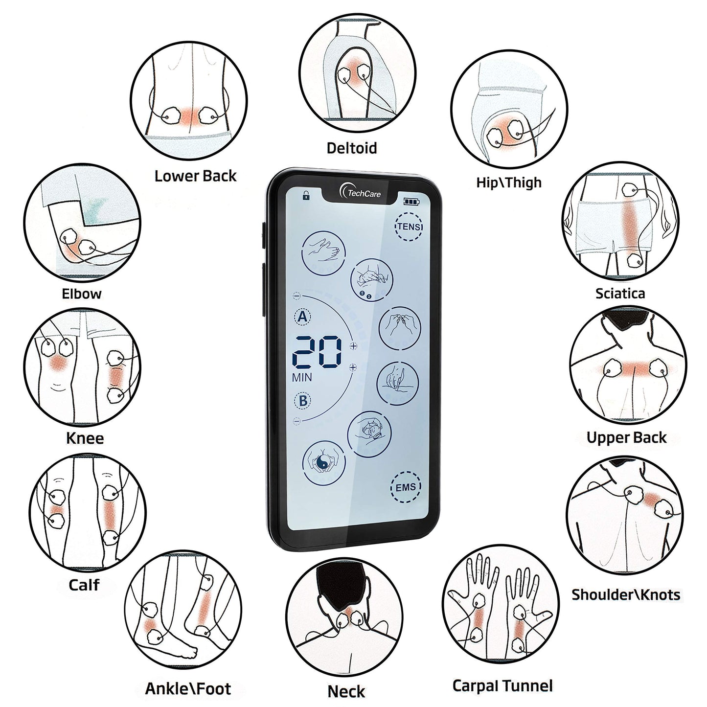 Tens Unit Muscle Stimulator 24 Massage Mode Tens EMS Machine Device Touchscreen Massager Intensity Deep Tissue Shoulder Pain Relief Sciatica Tendonitis Plantar Fasciitis