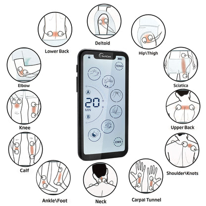 Tens Unit Muscle Stimulator 24 Massage Mode Tens EMS Machine Device Touchscreen Massager Intensity Deep Tissue Shoulder Pain Relief Sciatica Tendonitis Plantar Fasciitis