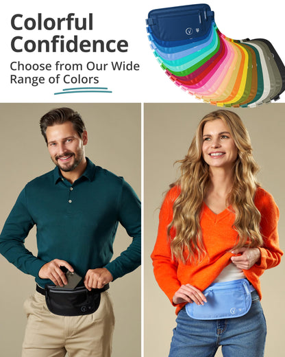 Vantamo Hidden Money Belt For Extra Safety, RFID Protected Ultra-Thin Fanny Pack, 2 Compartment Money Bag Fits Passport & Phone to Protect Valuables, Black Fanny Pack for Traveling & Hiking