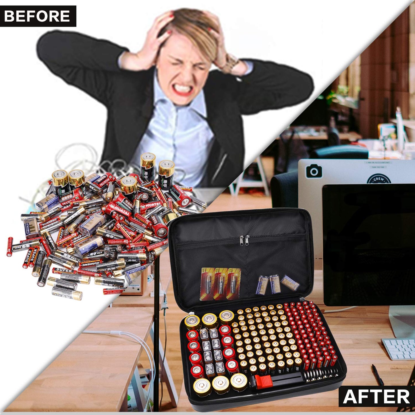 Fireproof Battery Organizer Storage Case Waterproof & Explosionproof, Safe Bag Fits 210+ Batteries Case - with Tester BT-168, Carrying Container Bag Energy Batteries AA AAA C D 9V Lithium 3V Holder