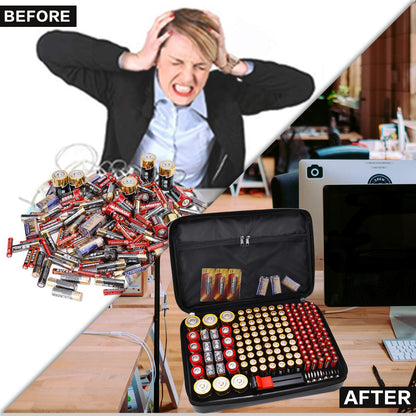 Fireproof Battery Organizer Storage Case Waterproof & Explosionproof, Safe Bag Fits 210+ Batteries Case - with Tester BT-168, Carrying Container Bag Energy Batteries AA AAA C D 9V Lithium 3V Holder