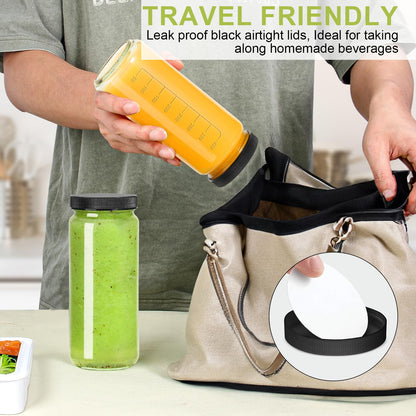 Ruckae 16oz 10 Pack Juice Bottles, Glass Bottles with Lids, Smoothie Cup Lids and Straws, Water Bottle Mason Jar Drinking Glasses for Juicing, Smoothies, Kombucha