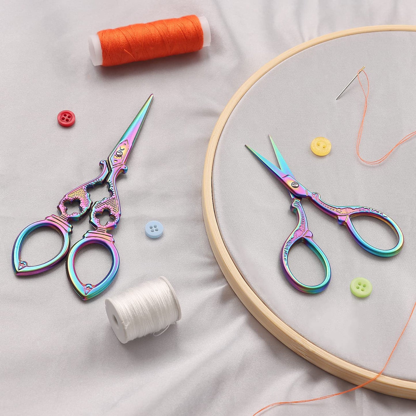 Asdirne Embroidery Scissors, Stainless Steel Sharp Tip Scissors, DIY Tools for Embroidery, Craft, Needle Work, Art Work & Everyday Use, 2 Pcs, 4.7"/5.3", Colourful