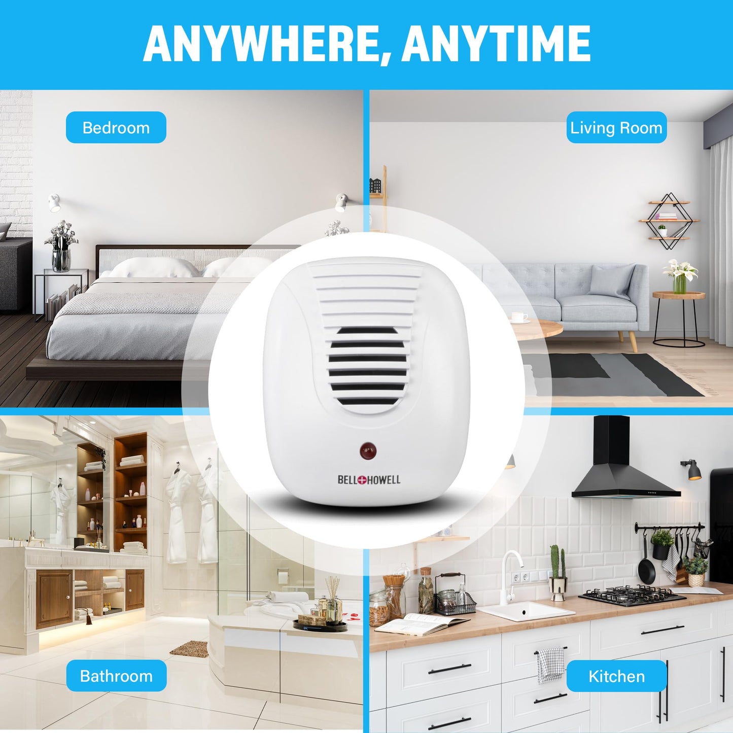 Bell + Howell Ultrasonic Pest Repeller Home Kit (Pack of 3), Ultrasonic Pest Repeller, Pest Repellent for Home, Bedroom, Office, Kitchen, Warehouse, Hotel, Safe for Human and Pet