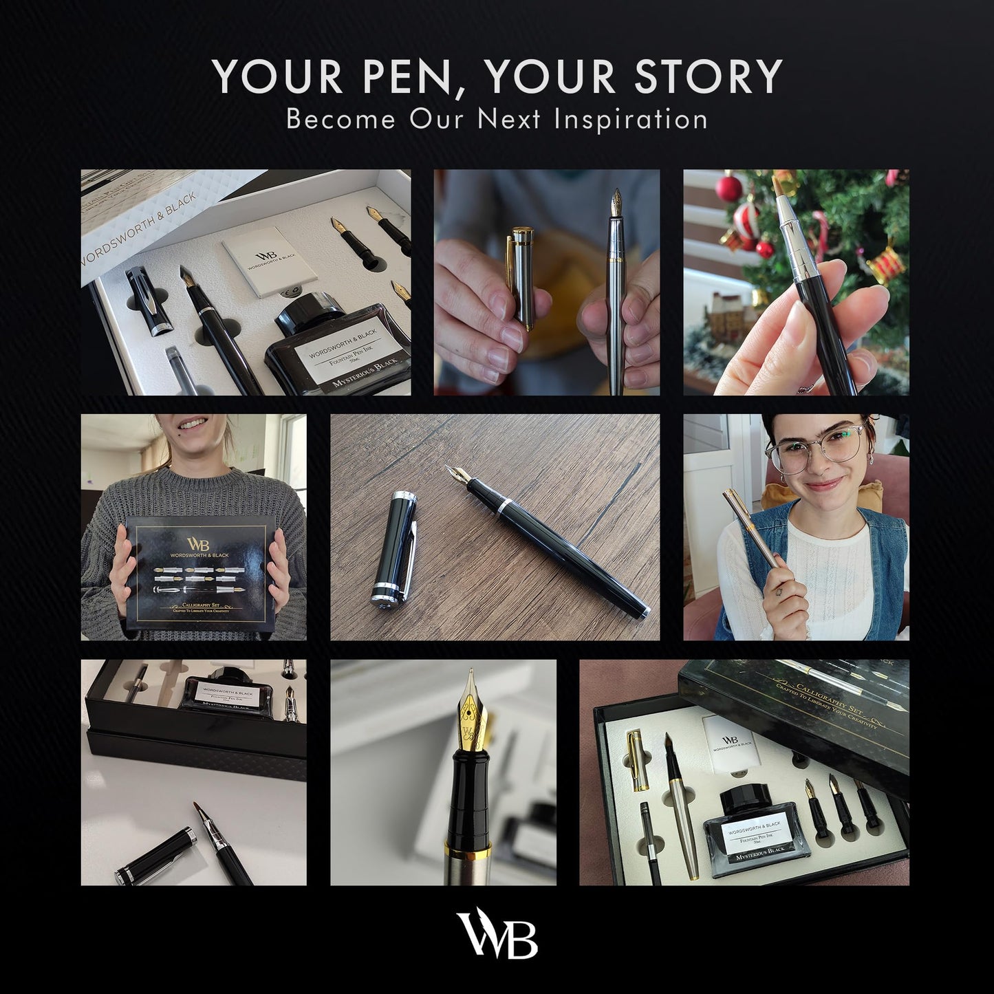 Wordsworth & Black Calligraphy Pen Gift Set, Includes Bottle, 6 Cartridges, Refill Converter, 6 Replacement Nibs, Premium Package, Journaling, Smooth Writing Pens [Black Chrome]
