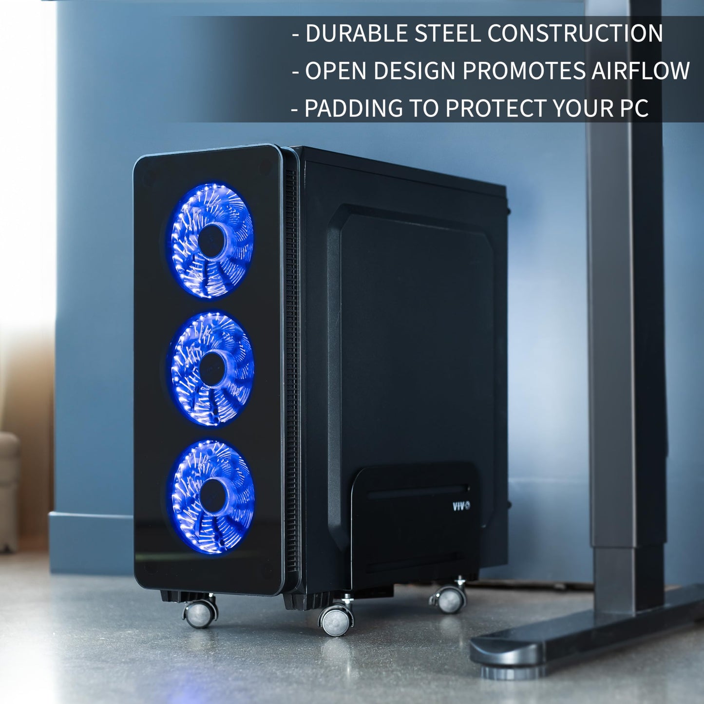 VIVO Computer Mid-Tower Case, CPU Steel Rolling Stand, Adjustable Mobile Cart Holder with Locking Caster Wheels, Black, CART-PC01