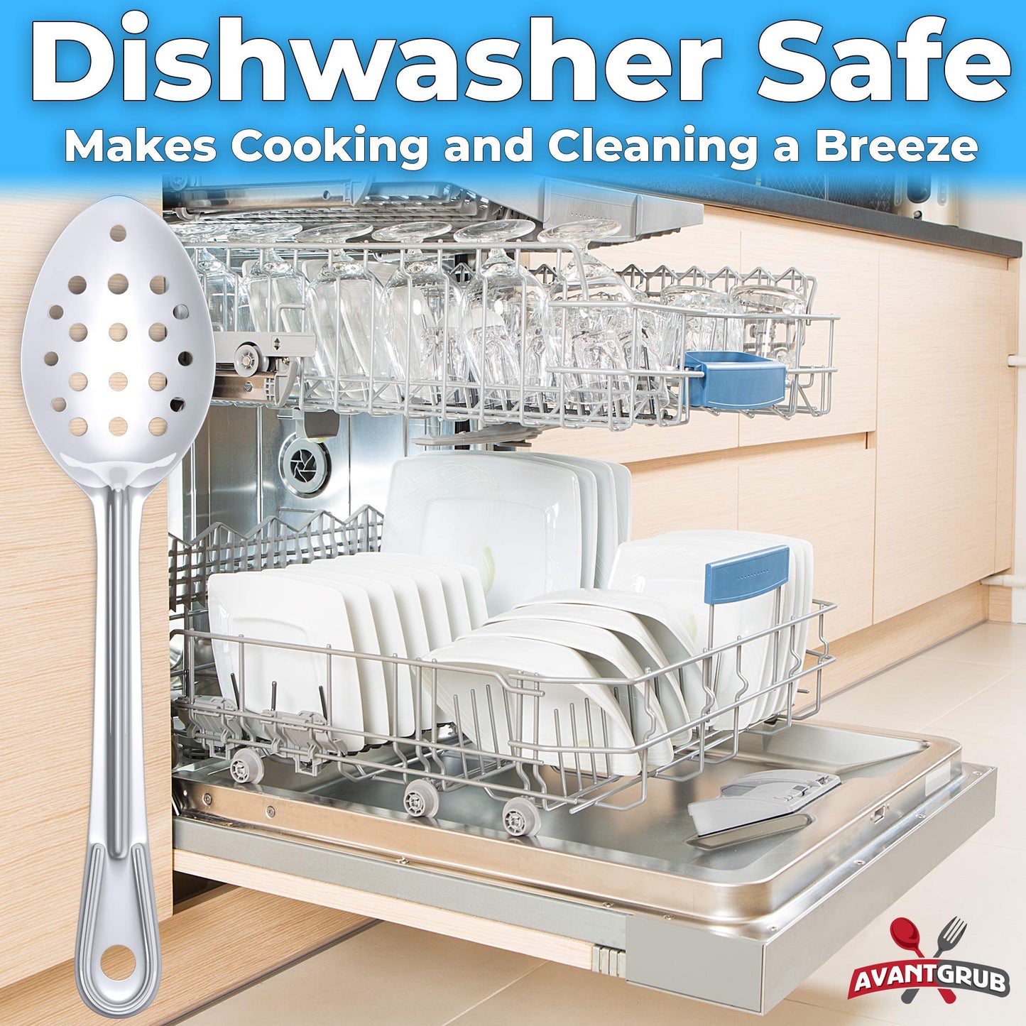 Super Strong, Ergonomic 11 in Serving Spoon 1 Pk. Big, Solid Stainless Steel Spoons for Cooking, Baking and Basting. Best Kitchen Flatware for Buffet and Banquet Service in Restaurants and Homes