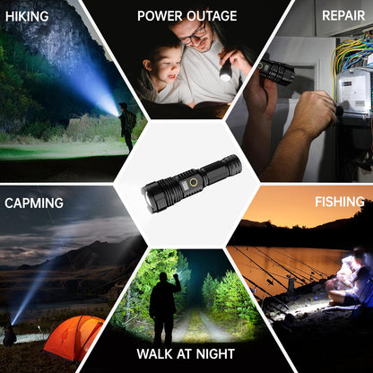 Flashlights High Lumens Rechargeable, LED Super Bright Flash Light Long Beam, Zoomable Linternas with LCD Digital Display, 5 Mode, Waterproof, Powerful Tactical Flashlight for Emergencies Camping Gift
