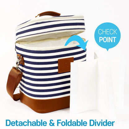 HAMILO 4 Bottle Wine Carrier - Stripe, Champagne Carrier Bag, Waterproof Wine Tote Bag with Expandable Zipper and Padded Shoulder, Insulated Wine Bag, Wine Cooler Bag, Wine Accessories Gift for Women