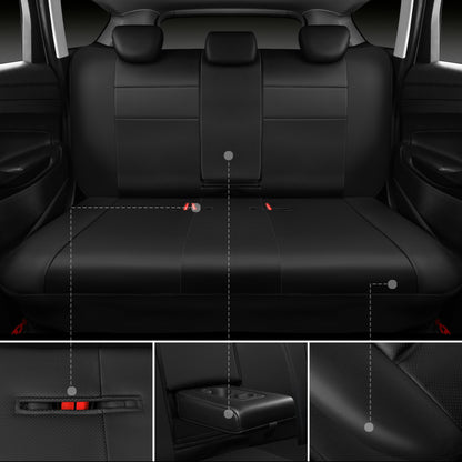 CAR PASS Leather Seat Covers Full Set Universal Water Resistant 3D Foam Back Support, Luxury Comfort Automotive 5 Seat Covers All Season Fit for SUV,Sedan,Van, Airbag Compatible Elegance(Pure Black)