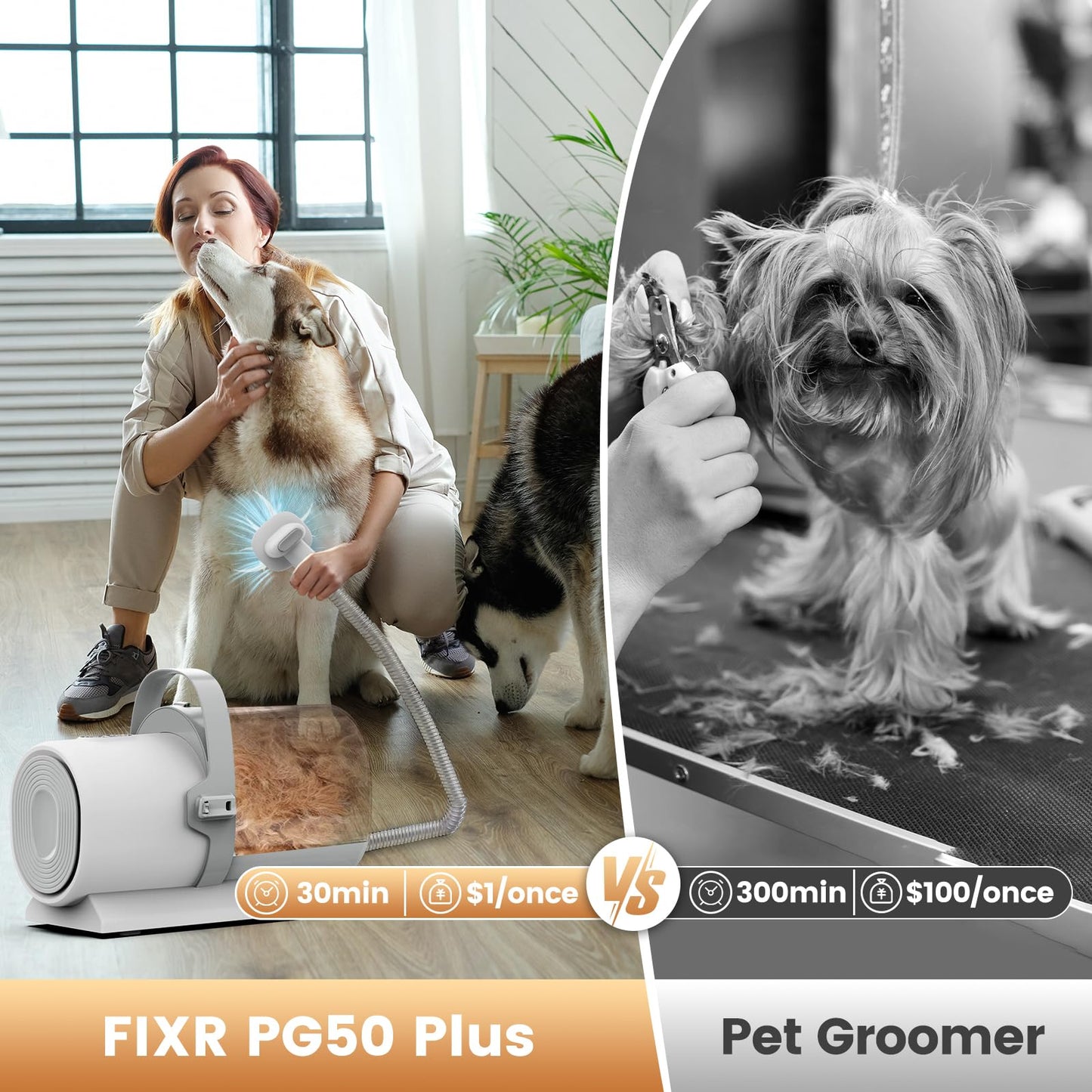 Dog Grooming Vacuum and Kit, Clipper Nail Trimmer Grinder, 2.5L Dust Cup 7 Grooming Tools 11000Pa Pet Vacuum for Shedding Grooming, Dog Hair Vacuum, Home Cleaning, PG50 Plus
