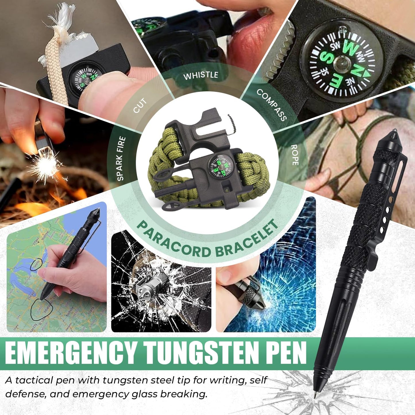 Survival Kit Emergency Supplies -67 Pcs, 14-in-1 Survival Gear: First Aid, Compass, Flashlight, Bracelet, plier, Saw & More for Outdoor Camping, Hiking & Survival. Gift for Men Boyfriends Boys Dads