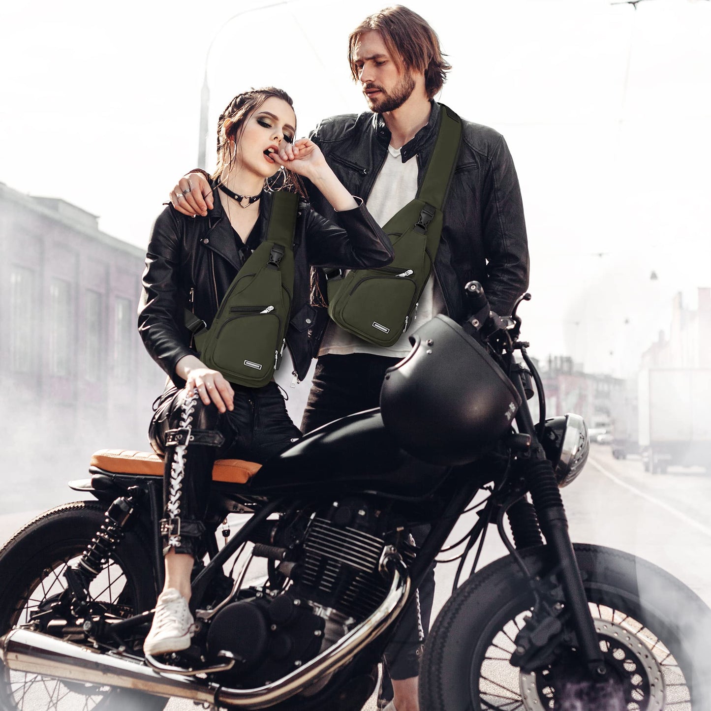 Waterproof Sling Bag Crossbody Backpack for Men Women Sling Backpack Hiking Daypack Multipurpose Cross Body Chest Bag with USB Charger Hole & Headphone Hole for Outdoor Walking Travel(ArmyGreen)