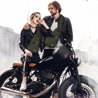 Waterproof Sling Bag Crossbody Backpack for Men Women Sling Backpack Hiking Daypack Multipurpose Cross Body Chest Bag with USB Charger Hole & Headphone Hole for Outdoor Walking Travel(ArmyGreen)