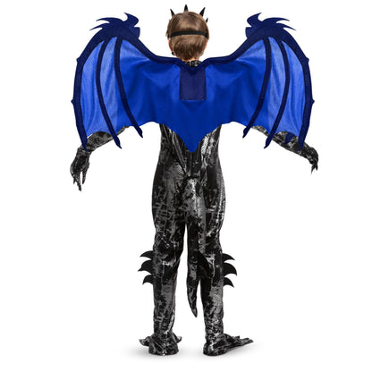 Spooktacular Creations Halloween Kids Boys Black and Blue Dragon costume, Dragon Wings and Mask for Halloween Parties, Cosplay-S(5-7yr)