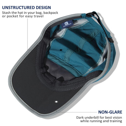 GADIEMKENSD Baseball Cap Nylon Running Cap Outdoor Sports Hat for Men Women Adjustable Quick Drying Reflective Foldable UPF50+ Breath Mesh Water Repellency Race Performance Lightweight Peacock Blue
