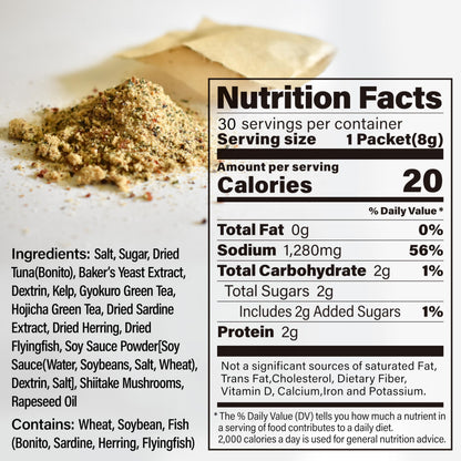 Chaganju Dashi - Umami Powder Soup Stock - Japanese Food, Bonito Flakes, Kelp, Mushroom, 8g×30pacs