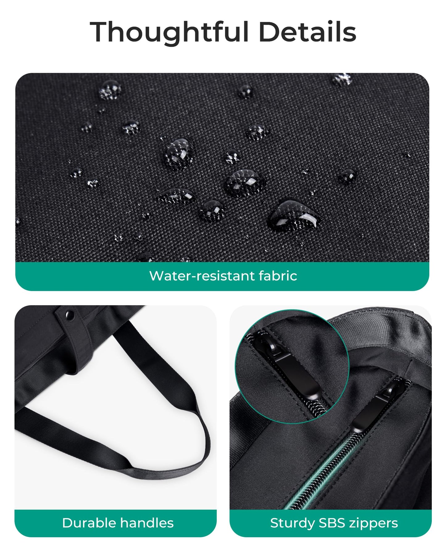 BAGSMART Tote Bag for Women, Foldable Tote Bag With Zipper Large Shoulder Bag Top Handle Handbag for Travel, Work-16.5''l X 6''wx 14''h