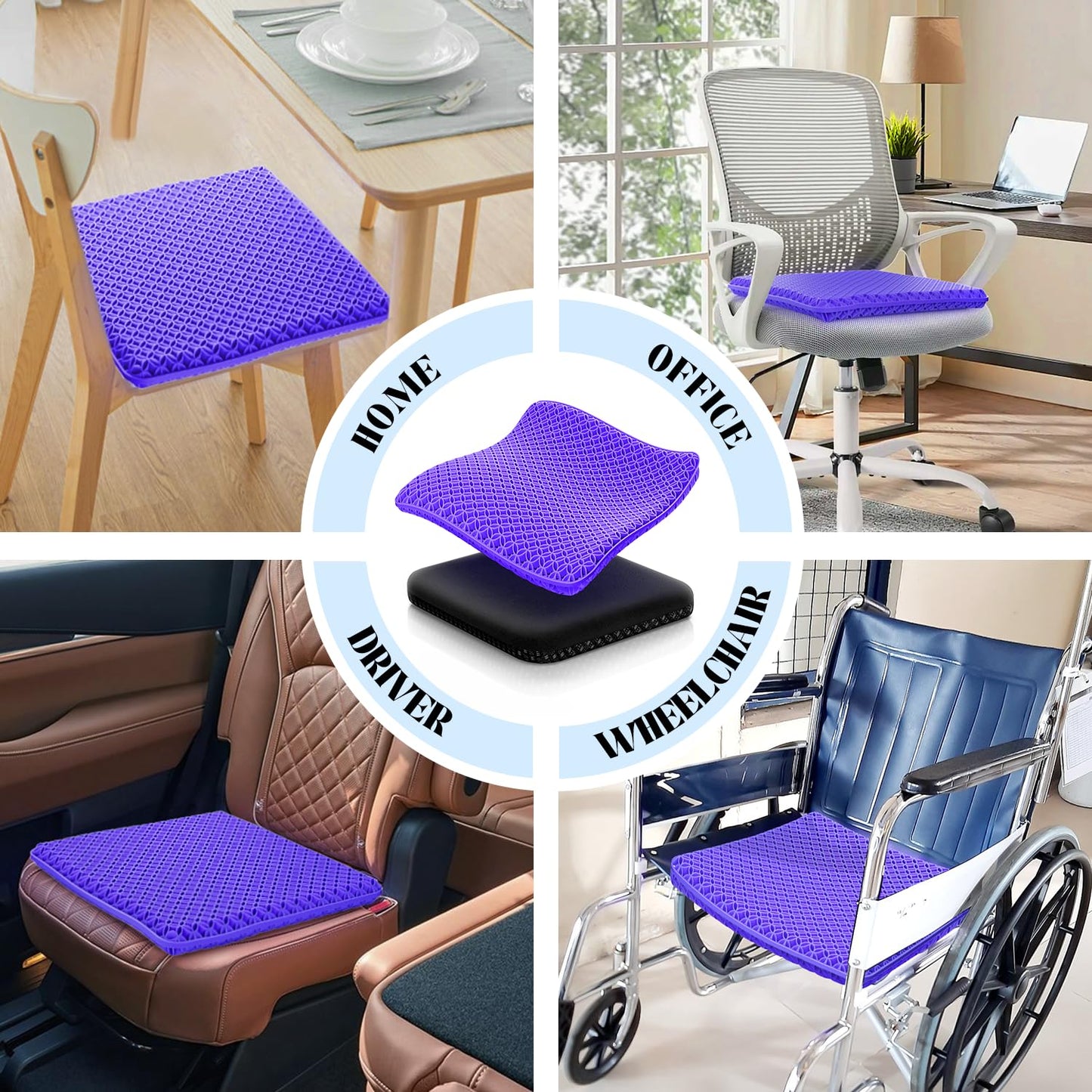 Seat Cushion, Thickened Big Gel Seat Cushion, Strong Support, Sciatica & Back Pain Relief, Breathable Cool Suitable as Office Chair Cushion, Car Seat Cushion, Wheelchair Cushions, 2 Non-Slip Covers