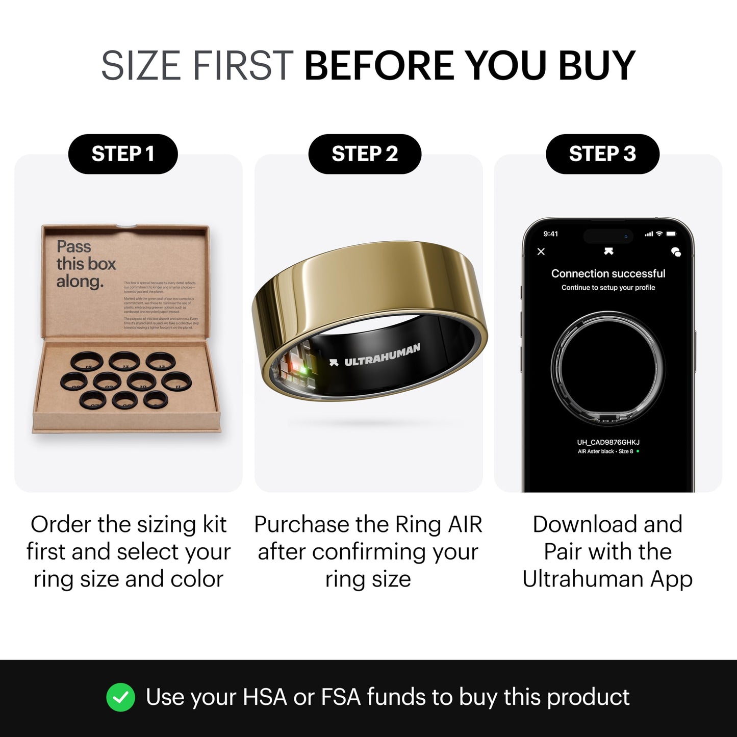 ULTRAHUMAN Ring AIR-Smart Ring Health Tracker, Size First Sizing Kit,Sleep Tracker,Smart Ring for Men/Women,Fitness Tracker (Made in India, Bionic Gold, 7)
