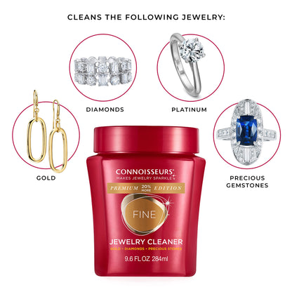 Connoisseurs Premium Edition Fine Jewelry Cleaner Solution for Gold, Diamonds, Platinum, and Gemstones - 9.6 fl oz - Restores Brilliance in Seconds