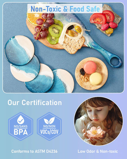 Smallbudi 80 Oz Epoxy Resin Kit with 16 Colors Mica Powder, Gold Foil, Cups & Stick, Crystal Clear Resin Beginner Supplies for Coating Casting Table, Molds, Jewelry Making, DIY Art Craft, 1:1 Ratio