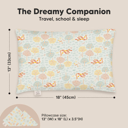 Toddler Pillow with Pillowcase - 13x18 My Little Dreamy Kids Travel Bed Pillows for Sleeping, Organic Cotton Small Pillowcase, Soft & Breathable, Machine Washable, Toddlers 2-5 years old (Wild Picnic)
