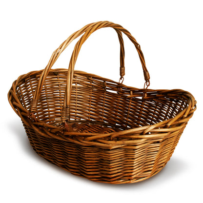 Wald Imports - Medium Wicker Basket with Handle - Dark Brown Hand Woven Harvest Basket - Wicker Flower Basket for Storage, Picnics, Easter, Organizing, and More (17 x 6.5 inches)