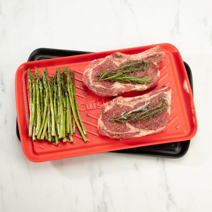 Cuisinart Grilling Prep & Serve Trays, 17x10.5 inch BBQ Tray Safe for Food Handling, 2 Dishwasher Safe Nesting Trays Black & Red, Perfect Grilling Accessories for Cooked & Raw Meat, Fits 6 Burgers