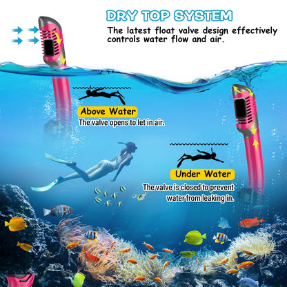 Greatever Dry Snorkel Set,Panoramic Wide View,Anti-Fog Scuba Diving Mask,Professional Snorkeling Gear for Adults
