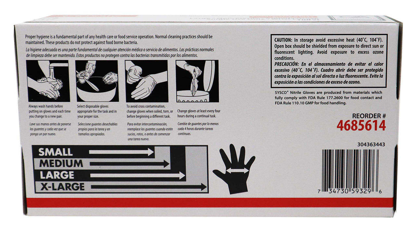 Sysco Nitrile High Performance Gloves, Powder Free, Food Grade, Disposable (100 Gloves Pack) (Large - Black)