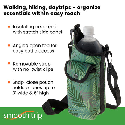 Smooth Trip AquaPockets Water Bottle Holder and Insulating Neoprene Water Bottle Sling Bag with Phone Pouch and Adjustable Strap for Walking and Hiking - Fits up to 32 oz. Bottles